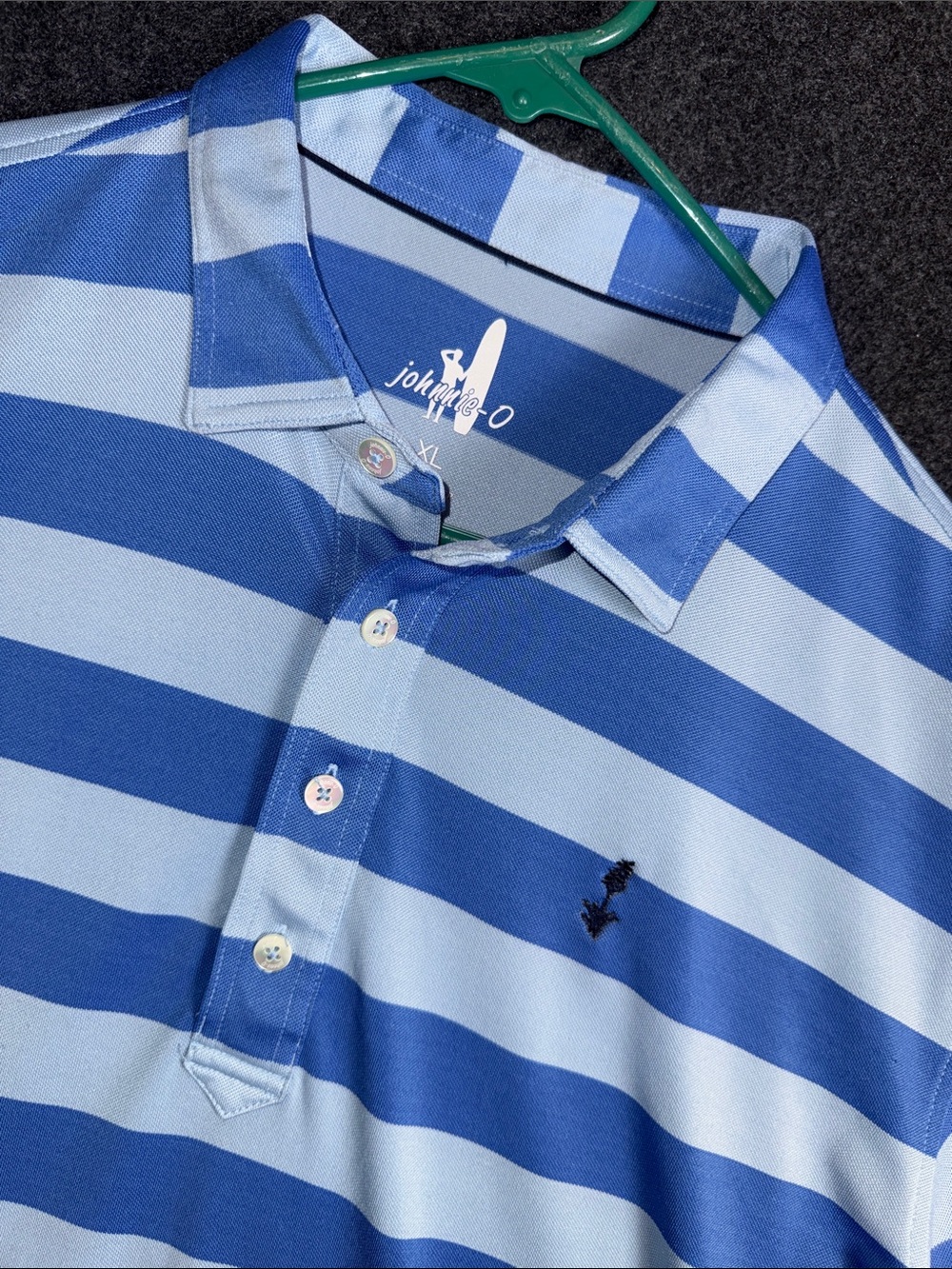 johnnie-O Men's Light Blue and Blue Wide-Stripe Polo